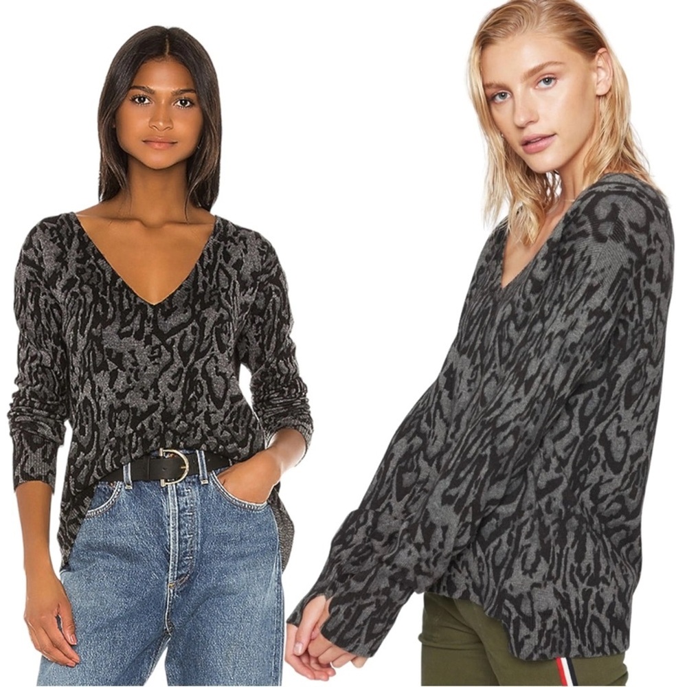 Pam and Gela V Neck Ocelot Print Sweater